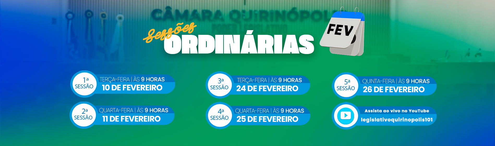 Plenário da Câmara de Quirinópolis dias das sessões