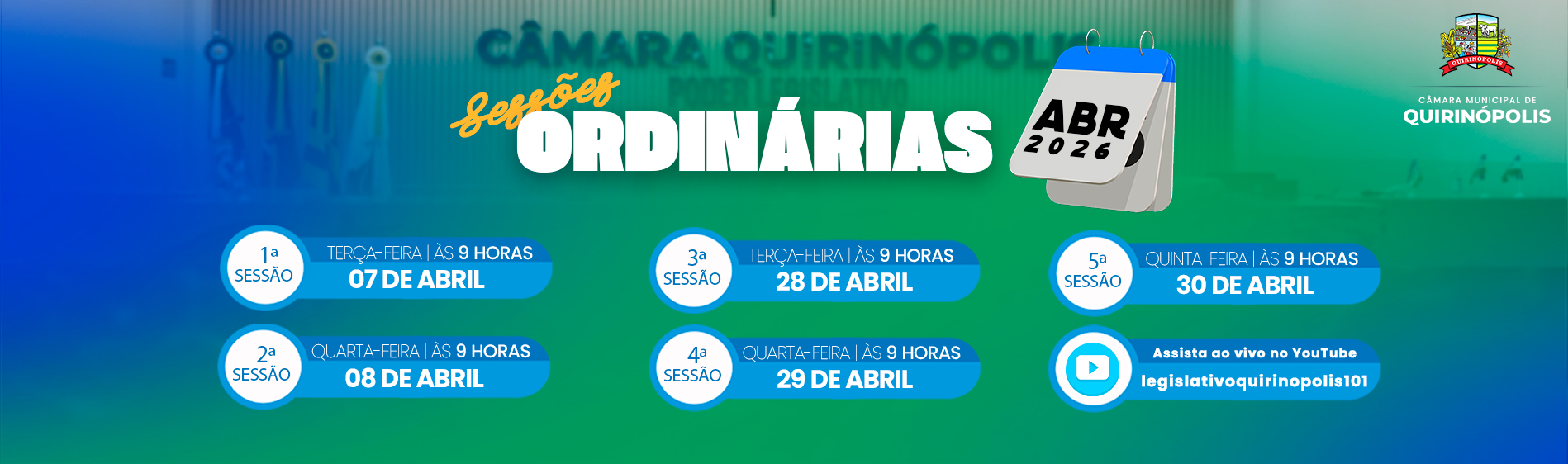 Plenário da Câmara de Quirinópolis dias das sessões