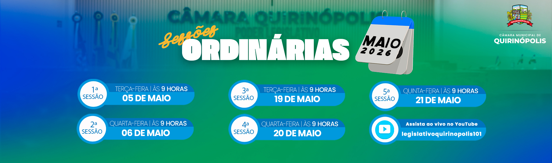 Plenário da Câmara de Quirinópolis dias das sessões