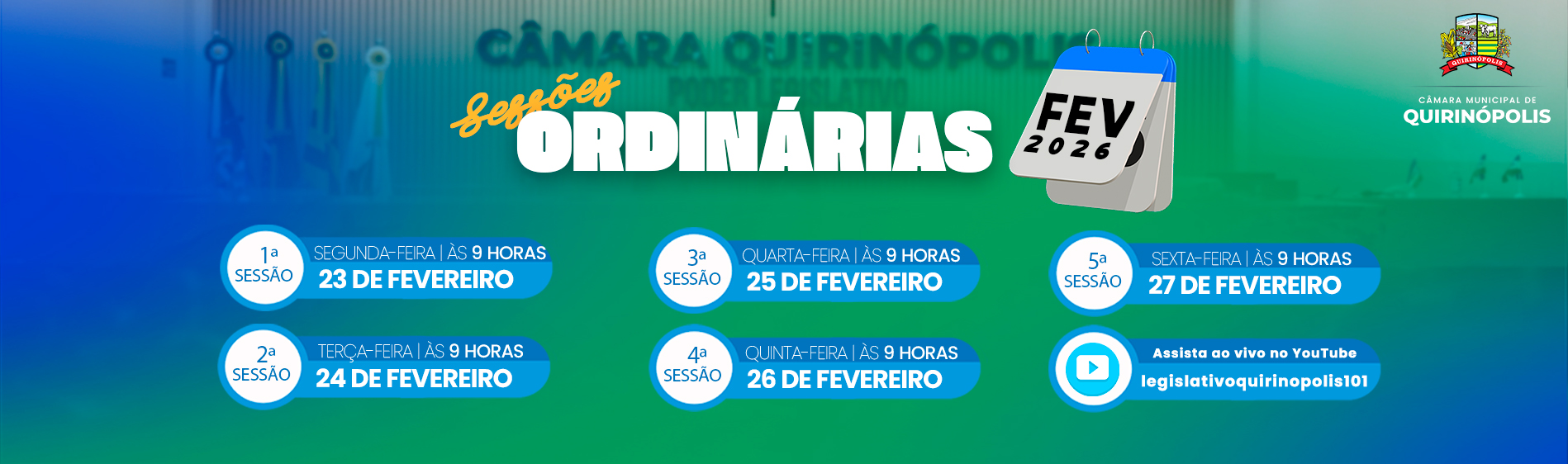 Plenário da Câmara de Quirinópolis dias das sessões