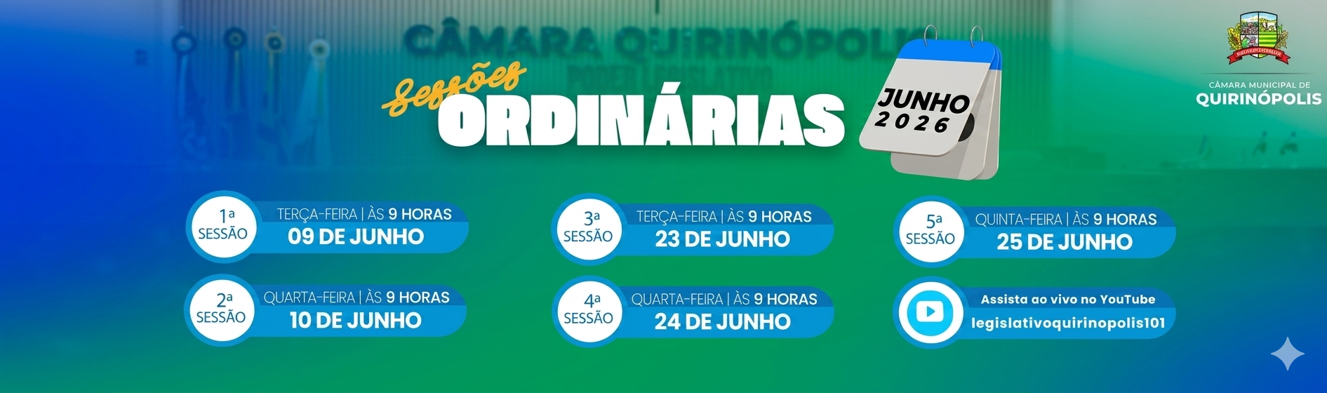 Plenário da Câmara de Quirinópolis dias das sessões
